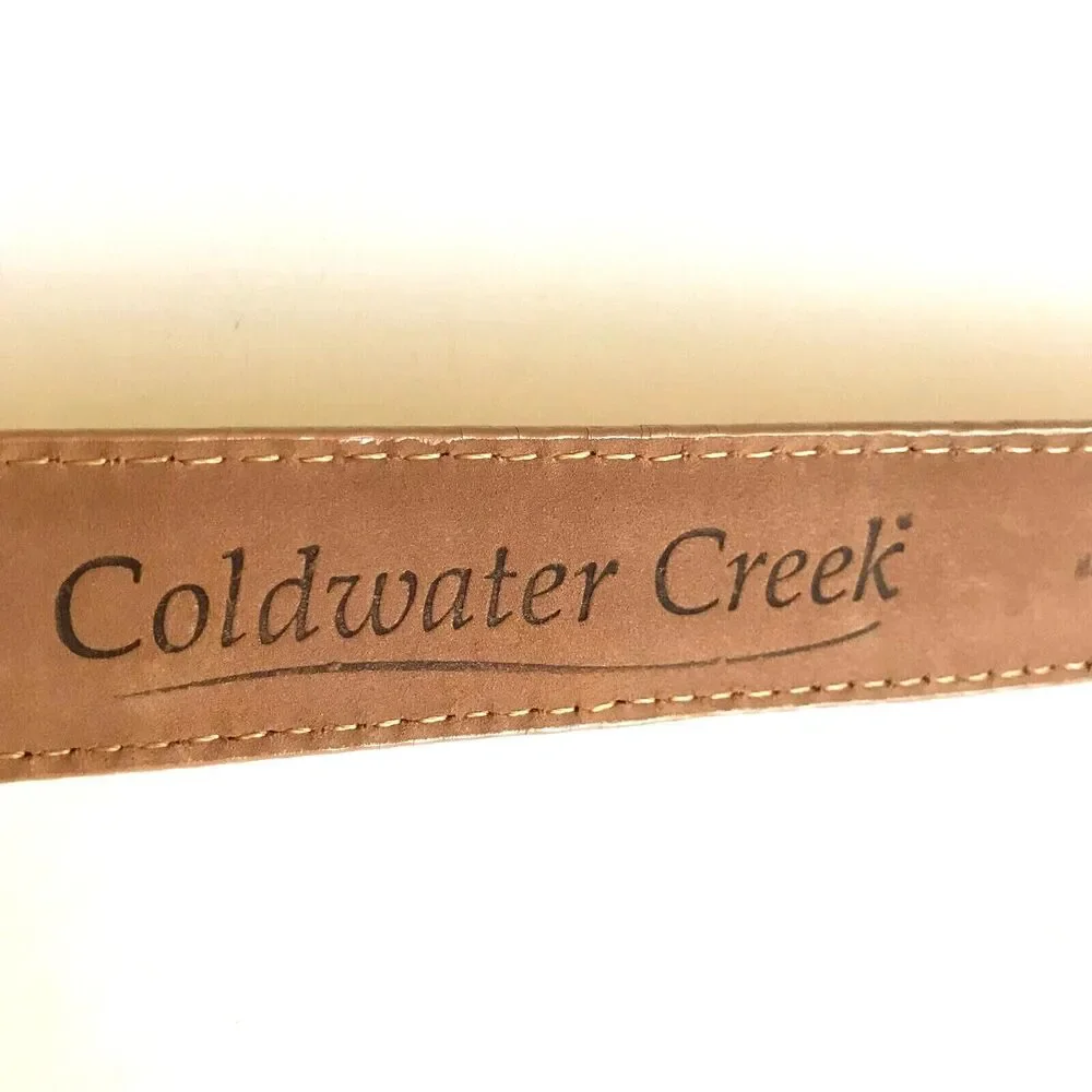 Vtg Coldwater Creek Croc Leather Western Belt Beige Tan Womens Size M L 32-36